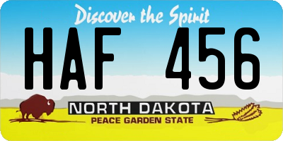 ND license plate HAF456