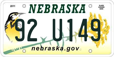 NE license plate 92U149