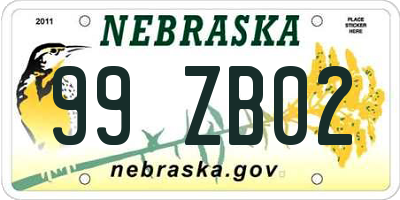 NE license plate 99ZB02