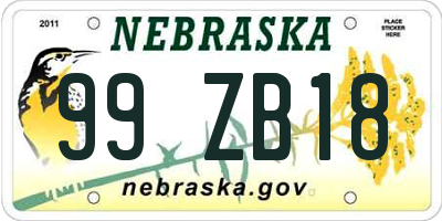 NE license plate 99ZB18