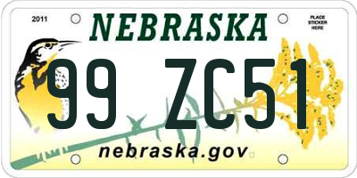 NE license plate 99ZC51