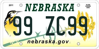 NE license plate 99ZC99