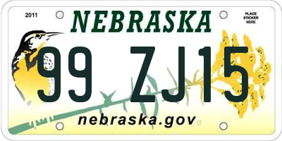 NE license plate 99ZJ15