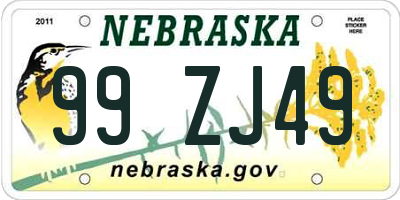NE license plate 99ZJ49