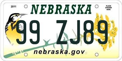 NE license plate 99ZJ89