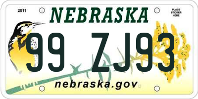 NE license plate 99ZJ93