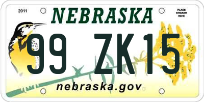 NE license plate 99ZK15