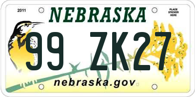 NE license plate 99ZK27