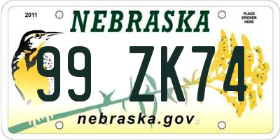 NE license plate 99ZK74