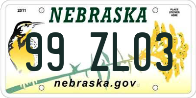 NE license plate 99ZL03