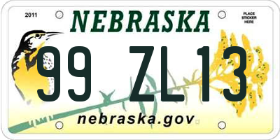 NE license plate 99ZL13