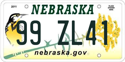 NE license plate 99ZL41