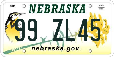 NE license plate 99ZL45