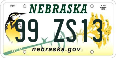 NE license plate 99ZS13