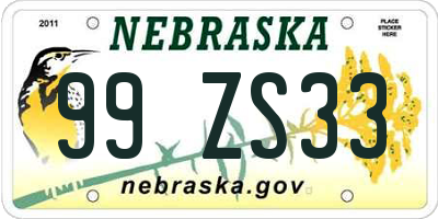 NE license plate 99ZS33