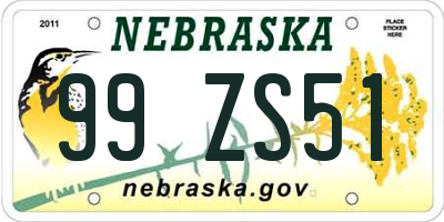 NE license plate 99ZS51
