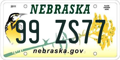 NE license plate 99ZS77