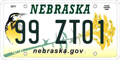 NE license plate 99ZT01