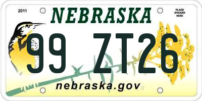 NE license plate 99ZT26