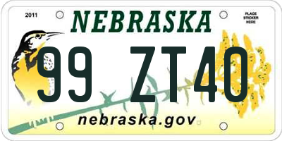 NE license plate 99ZT40