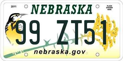 NE license plate 99ZT51