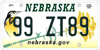 NE license plate 99ZT89