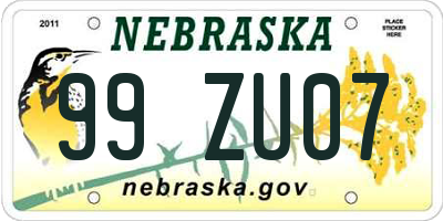 NE license plate 99ZU07