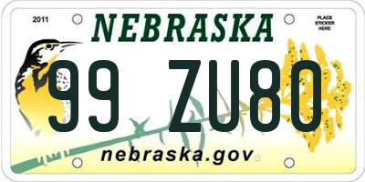 NE license plate 99ZU80