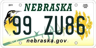 NE license plate 99ZU86
