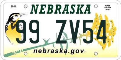 NE license plate 99ZV54