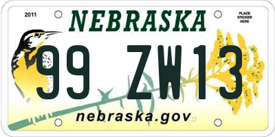 NE license plate 99ZW13