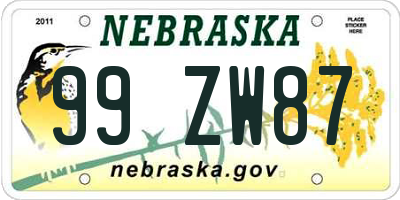 NE license plate 99ZW87