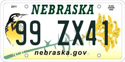 NE license plate 99ZX41