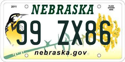 NE license plate 99ZX86