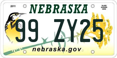 NE license plate 99ZY25