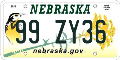 NE license plate 99ZY36