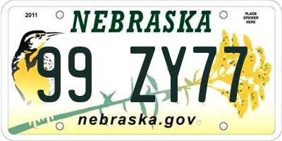 NE license plate 99ZY77