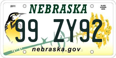 NE license plate 99ZY92