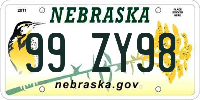 NE license plate 99ZY98