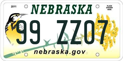 NE license plate 99ZZ07