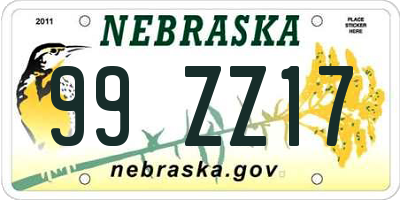 NE license plate 99ZZ17