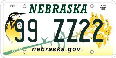 NE license plate 99ZZ22
