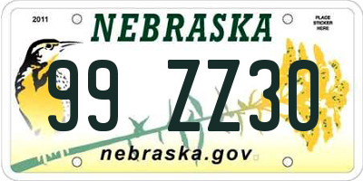 NE license plate 99ZZ30