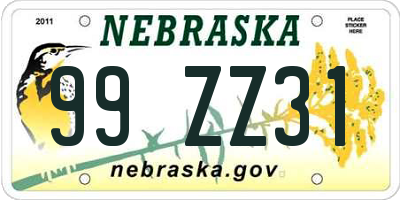 NE license plate 99ZZ31