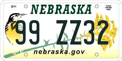 NE license plate 99ZZ32