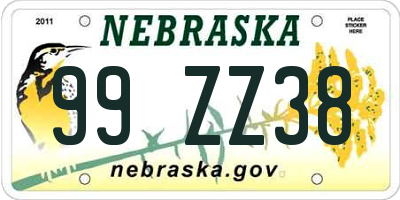 NE license plate 99ZZ38
