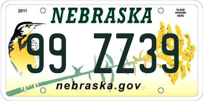 NE license plate 99ZZ39
