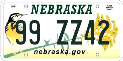 NE license plate 99ZZ42