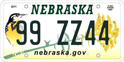 NE license plate 99ZZ44