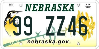 NE license plate 99ZZ46